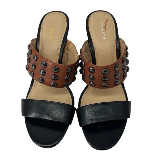 Coach Olivia Studded Leather‎ Heeled Sandals Shoes 9.5 Womens - Picture 3 of 7